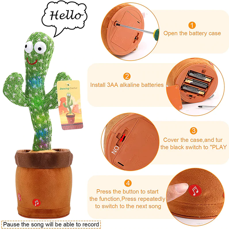 Dancing Cactus Plush Toy – Singing, Dancing & Voice Recording | Funny Gift for Kids & Adults