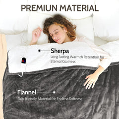 Heated Blanket 72" X 84", Electric Blanket Full Size with 12 Time Settings & 6 Heating Levels, Over-Heat Protection, Flannel Sherpa Super Cozy with ETL Certification, Charcoal