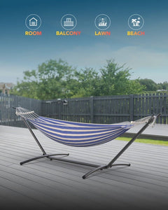 Comfortable 2 Person Hammock with Stand,Portable Detachable Brazilian Hammock,450Lb Capacity - Bluewhite