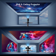 [Built-In Apps & 2026 Upgraded] Mini Projector with Wifi 6 and Bluetooth 5.4 Support 4K 1080P Auto Keystone 180° Rotatable Projector Portable Compatibile with HDMI/TV Stick/Memory Stick/Laptop, Black