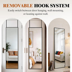47"X14" Full Length Door Mirror, Full Body Mirror with Aluminum Alloy Thin Frame, Leaning or Hanging, Suitable for Bedroom, Livingroom, Cloakroom, Black