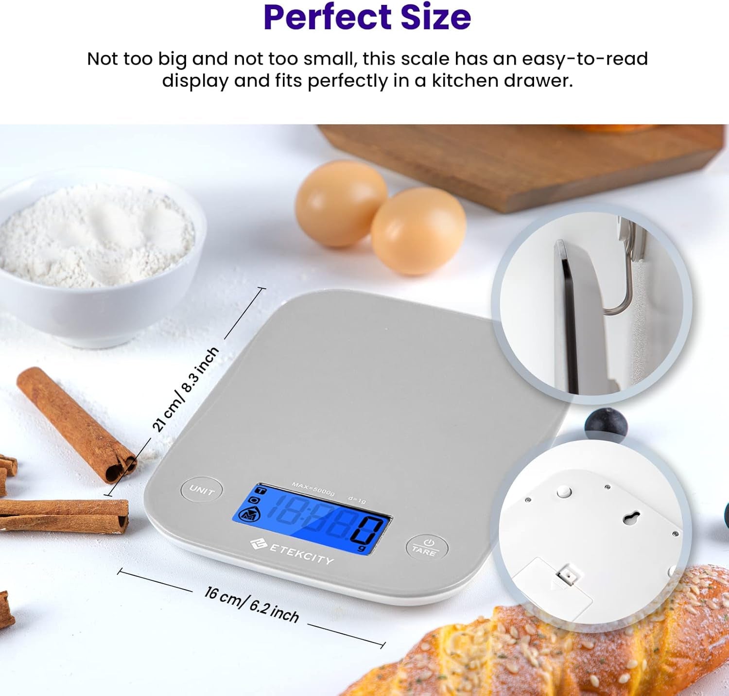 Food Kitchen Scale, Digital Weight Grams and Oz for Cooking, Baking, Meal Prep, and Diet, Medium, Gray