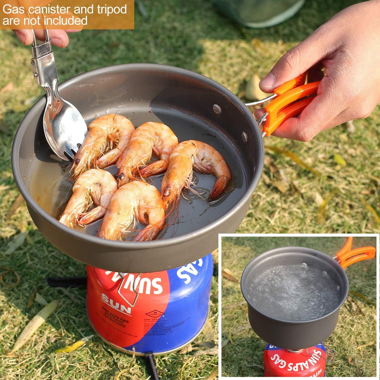 6/10/11/12/14/15/19 PCS Camping Cookware Mess Kit Camping Gear Campfire Utensils Lightweight Stackable Pot Pan Bowls Soup Spoon with Storage Bag for Camping, Backpacking, Outdoor Cooking
