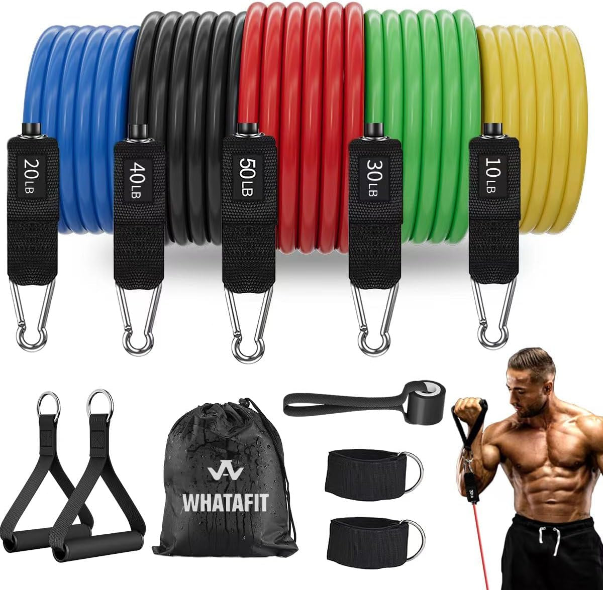 Resistance Bands, Exercise Bands, Workout Bands with Handles, Door Anchor and Ankle Straps, 5 Resistance Levels Fitness Bands for Strength Training, Physical Therapy, and Home Gym Equipment