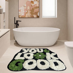 You Look Good Bath Rug, Fun Bathroom Rug,Black Bathroom Rugs Cool Rugs for Bedroom Non Slip Microfiber Plush Cool Mat for Bedroom Washable Absorbent for Bathtub 21"X25"