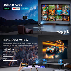 [Built-In Apps & 2026 Upgraded] Mini Projector with Wifi 6 and Bluetooth 5.4 Support 4K 1080P Auto Keystone 180° Rotatable Projector Portable Compatibile with HDMI/TV Stick/Memory Stick/Laptop, Black