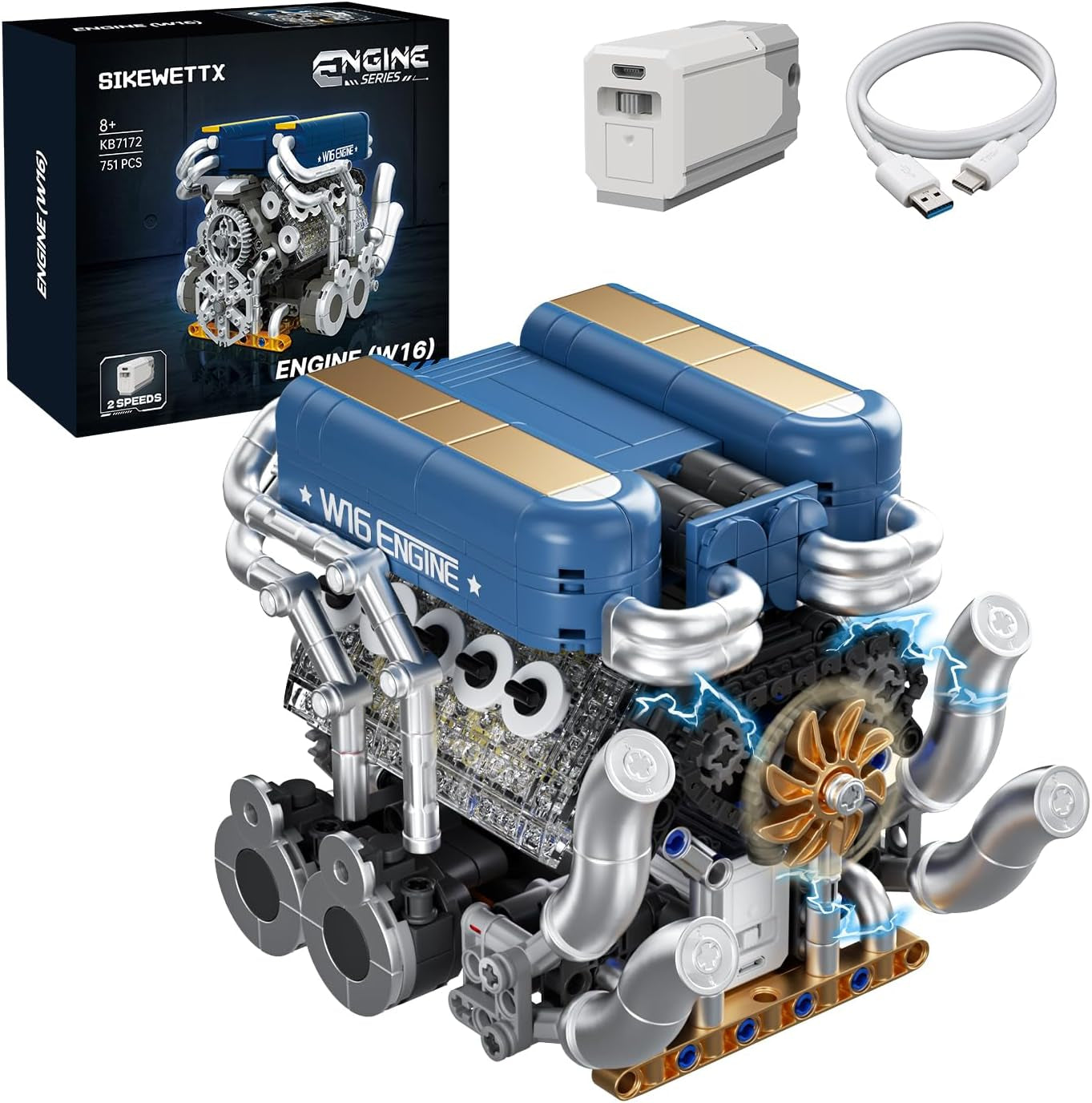 W16 Engine Building Kit (Twin V8 Design), 751 PCS to Build Your Own W16 Engine Model Kit for Kids Boys, Compatible with Lego Engine Sets for Boys 8-14, STEM Building Blocks Toys for Kids Adult