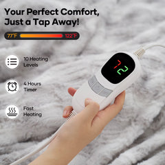 Heated Blanket Electric Throw Extra Large Size 50"X72", Soft Faux Fur Heated Throw with 10 Heating Levels 4 Hours Timer Machine Washable, Gray