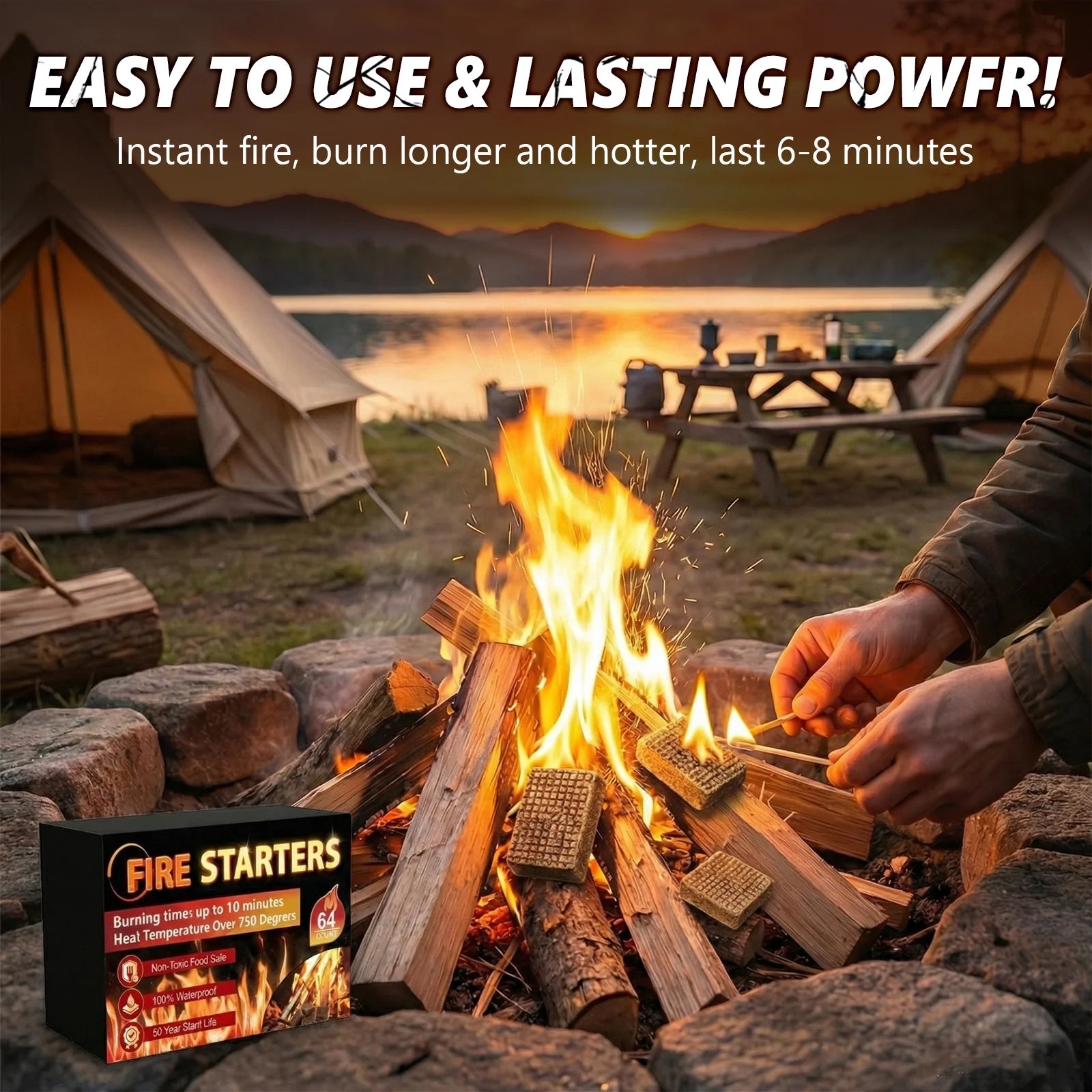 Fire Starter, Natural Fire Starters for BBQ, Campfire, Fireplace, Charcoal, Wood Stove, Chimney, Fire Pit, Grill, Smoker, Indoor Outdoor Use