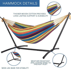 Adjustable Hammock Bed with Space Saving Steel Stand - Portable, Easy Set up Indoor/Outdoor Hammock for Two