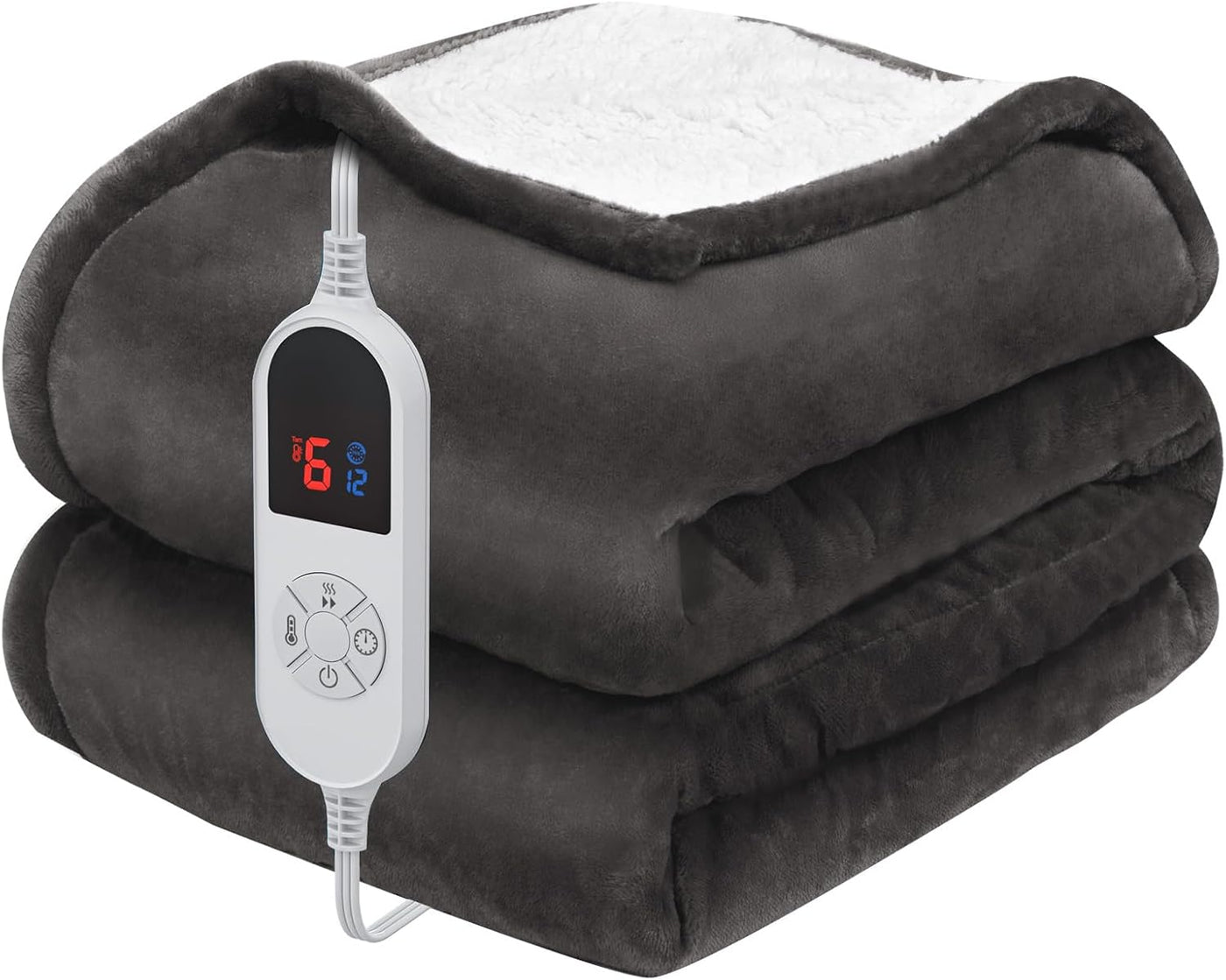 Heated Blanket 72" X 84", Electric Blanket Full Size with 12 Time Settings & 6 Heating Levels, Over-Heat Protection, Flannel Sherpa Super Cozy with ETL Certification, Charcoal