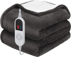 Heated Blanket 72" X 84", Electric Blanket Full Size with 12 Time Settings & 6 Heating Levels, Over-Heat Protection, Flannel Sherpa Super Cozy with ETL Certification, Charcoal