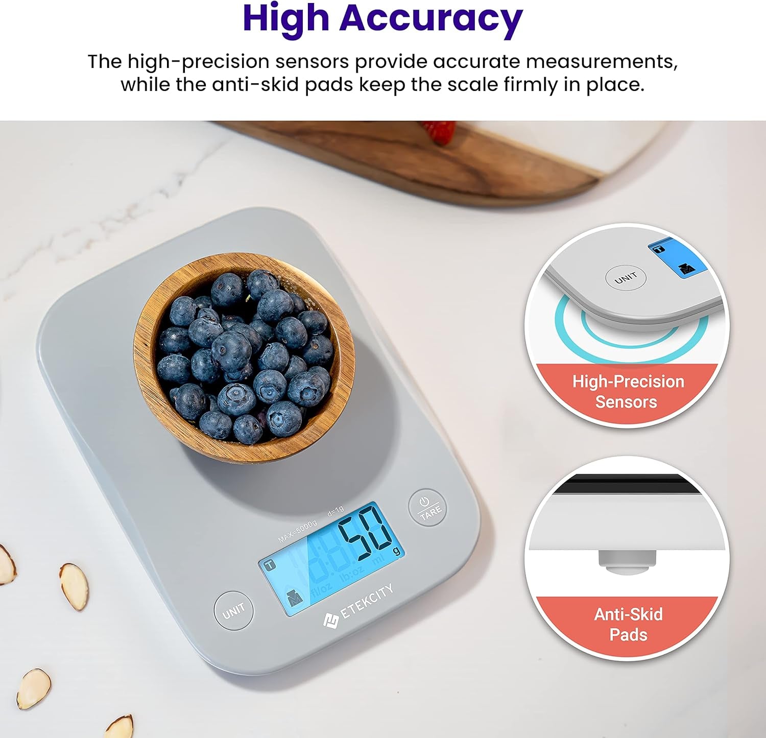 Food Kitchen Scale, Digital Weight Grams and Oz for Cooking, Baking, Meal Prep, and Diet, Medium, Gray