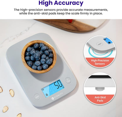 Food Kitchen Scale, Digital Weight Grams and Oz for Cooking, Baking, Meal Prep, and Diet, Medium, Gray