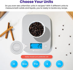 Food Kitchen Scale, Digital Weight Grams and Oz for Cooking, Baking, Meal Prep, and Diet, Medium, Gray