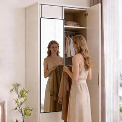 47"X14" Full Length Door Mirror, Full Body Mirror with Aluminum Alloy Thin Frame, Leaning or Hanging, Suitable for Bedroom, Livingroom, Cloakroom, Black
