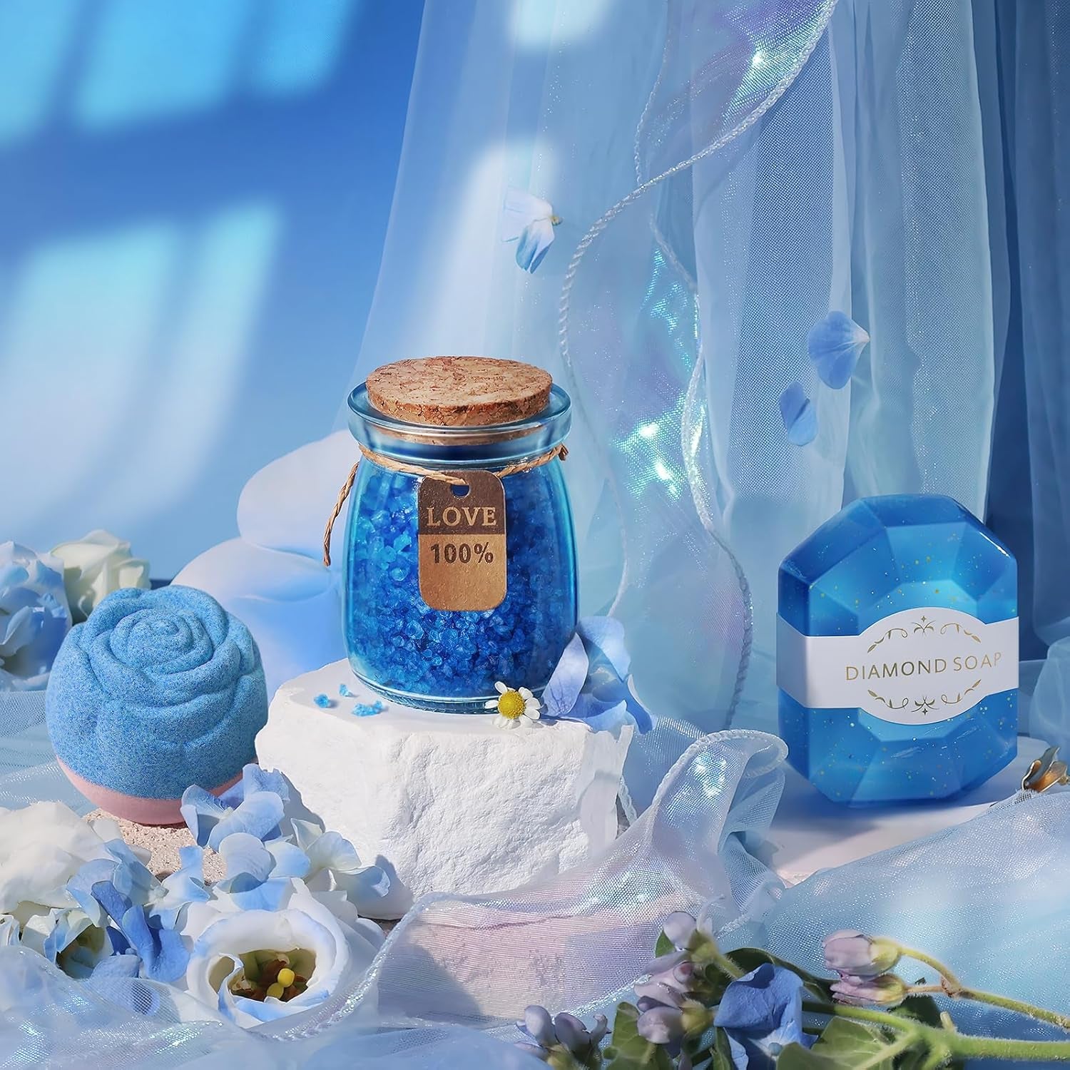 Gifts for Women, Luxury Birthday Gifts for Mom Sister Girlfriend Grandma Bestie Daughter Her, Teacher Appreciation Graduation Gift, Self Care Relaxing Spa Gift Basket Blue