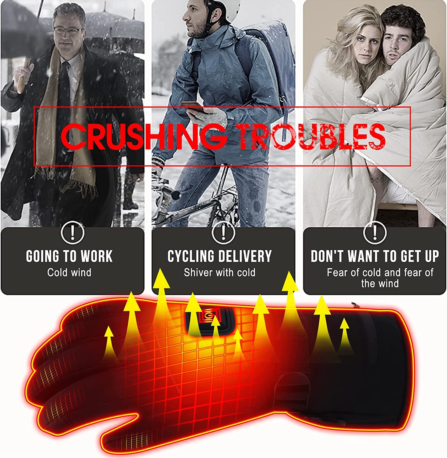 Spring Electric Rechargeable Battery Heated Gloves - Waterproof Touchscreen for Outdoor Sports, Hiking, Skiing, Running, Work