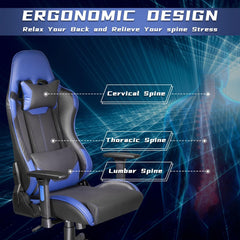 Ergonomic Gaming Chair Computer Chair for Adults or Teens with Adjustable Armrest, Comfortable High Back Office Chair Desk Chair 400LBS, Video Game Chairs Recliner Racing Gamer Chair Blue