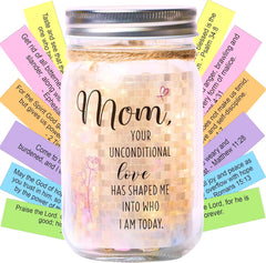 Bible Verse Jar for Mom – Diamond LED Light, 92 Scrolls of Encouragement, Christian Gift for Mother, Read Me When Keepsake