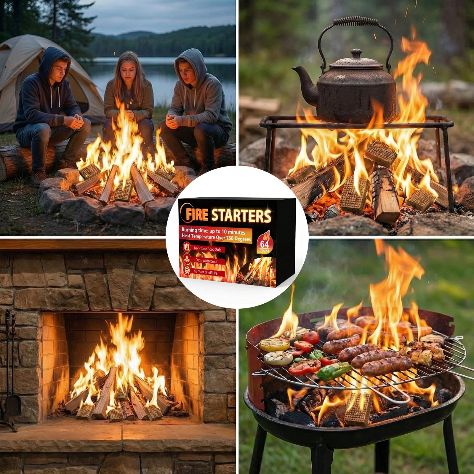 Fire Starter, Natural Fire Starters for BBQ, Campfire, Fireplace, Charcoal, Wood Stove, Chimney, Fire Pit, Grill, Smoker, Indoor Outdoor Use