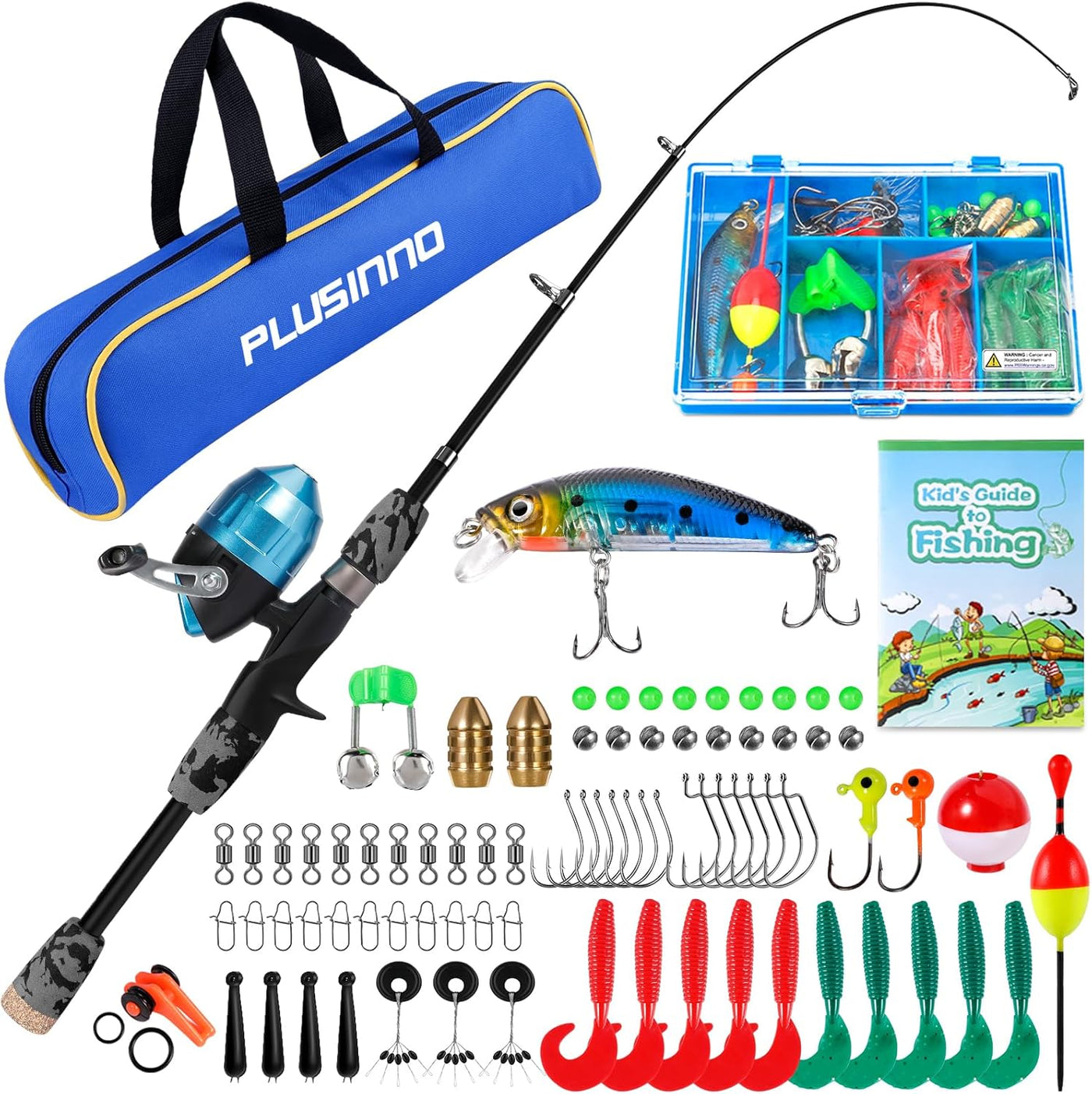 Kids fishing pole starter kit rod and reel combo