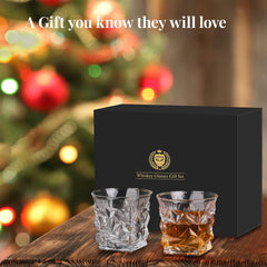 Whiskey Stones Set, 2 Whiskey Glasses with 8 Reusable Stainless Steel Ice Cubes, Gift for Men Dad Husband Boyfriend Birthday, Anniversary or Retirement