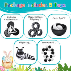 Fidget Toys Adults Pack, 5PC Sensory Toys Set Easter Basket Stuffers for Kids 8-12 Teen Autism, Desk Toy Stress Relief Fidget Spinners for ADHD Valentines Day Gifts for Children Cool Gadgets for Men