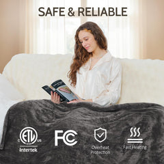 Heated Blanket 72" X 84", Electric Blanket Full Size with 12 Time Settings & 6 Heating Levels, Over-Heat Protection, Flannel Sherpa Super Cozy with ETL Certification, Charcoal