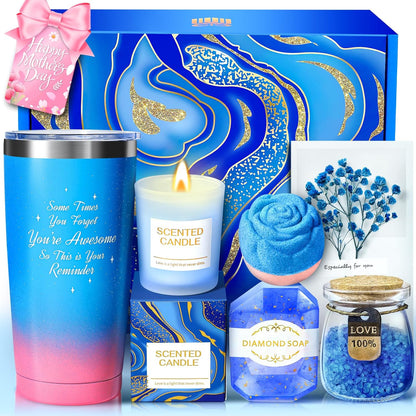 Gifts for Women, Luxury Birthday Gifts for Mom Sister Girlfriend Grandma Bestie Daughter Her, Teacher Appreciation Graduation Gift, Self Care Relaxing Spa Gift Basket Blue