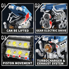 W16 Engine Building Kit (Twin V8 Design), 751 PCS to Build Your Own W16 Engine Model Kit for Kids Boys, Compatible with Lego Engine Sets for Boys 8-14, STEM Building Blocks Toys for Kids Adult