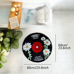 Vinyl Record Inspired Cool Rugs 24'' Tufted Quick Dry Anti-Slip Daisy Bath Mats Retro Carpet round Doormat Home Decor for Bedroom Living Room