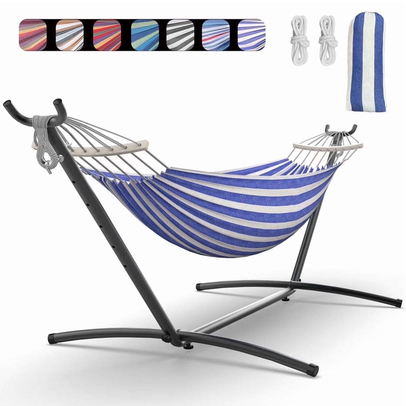 Comfortable 2 Person Hammock with Stand,Portable Detachable Brazilian Hammock,450Lb Capacity - Bluewhite