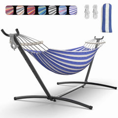 Comfortable 2 Person Hammock with Stand,Portable Detachable Brazilian Hammock,450Lb Capacity - Bluewhite