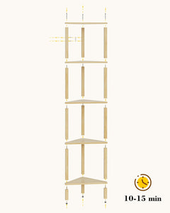 Corner Shelf with LED Light, 6-Tier Corner Bookshelf, Narrow Display Shelf with Storage Rack,Wood Corner Book Shelf for Living Room, Bedroom, Office, Oak