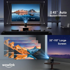 [Built-In Apps & 2026 Upgraded] Mini Projector with Wifi 6 and Bluetooth 5.4 Support 4K 1080P Auto Keystone 180° Rotatable Projector Portable Compatibile with HDMI/TV Stick/Memory Stick/Laptop, Black