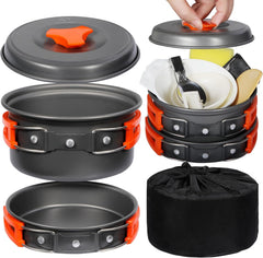 Portable camping cookware mess kit with storage bag