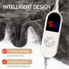 Heated Blanket 72" X 84", Electric Blanket Full Size with 12 Time Settings & 6 Heating Levels, Over-Heat Protection, Flannel Sherpa Super Cozy with ETL Certification, Charcoal
