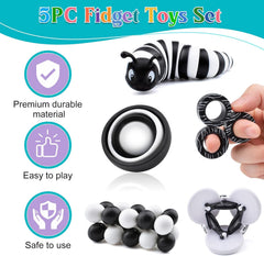 Fidget Toys Adults Pack, 5PC Sensory Toys Set Easter Basket Stuffers for Kids 8-12 Teen Autism, Desk Toy Stress Relief Fidget Spinners for ADHD Valentines Day Gifts for Children Cool Gadgets for Men