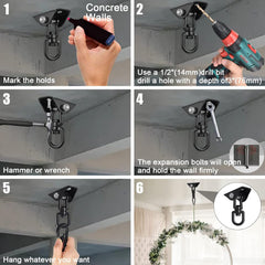 Hammock Hanging Kit, 2 Pack Hanging Chair Hardware 360°Rotating Hammock Hooks Heavy Duty, Hammock Chair Hanging Kit & Swing Ceiling Hook Snap for Hammock Chair Stand,Seat,Yoga,Gym, 1000 Lb Capacity