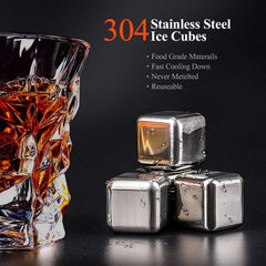 Whiskey glasses and stainless steel stones in wooden box