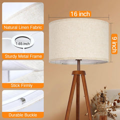 Beige Large Drum Lamp Shades and 67" Glass Display Shelf with Dimmable LED Floor Lamp