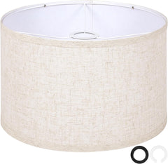 Beige Large Drum Lamp Shades and 67" Glass Display Shelf with Dimmable LED Floor Lamp