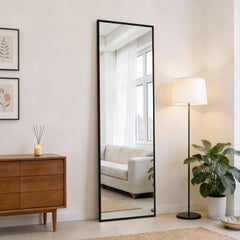 47"X14" Full Length Door Mirror, Full Body Mirror with Aluminum Alloy Thin Frame, Leaning or Hanging, Suitable for Bedroom, Livingroom, Cloakroom, Black
