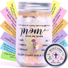 Bible Verse Jar for Mom – Diamond LED Light, 92 Scrolls of Encouragement, Christian Gift for Mother, Read Me When Keepsake