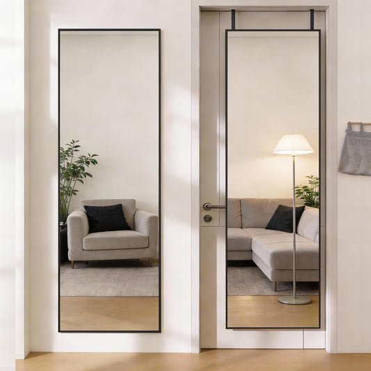 47"X14" Full Length Door Mirror, Full Body Mirror with Aluminum Alloy Thin Frame, Leaning or Hanging, Suitable for Bedroom, Livingroom, Cloakroom, Black