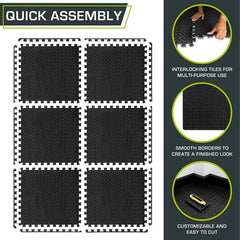 Exercise Puzzle Mat ½-Inch, EVA Interlocking Foam Floor Tiles for Home Gym, Workout Equipment, Kids Play Areas, Black, 24 SQ FT - 6 Tiles