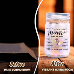 Bible Verse Jar for Mom – Diamond LED Light, 92 Scrolls of Encouragement, Christian Gift for Mother, Read Me When Keepsake