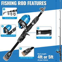 Telescopic youth fishing rod with spincast reel
