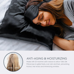 Pillow Cases - 22Mm 100% Pure Mulberry 6A Silk Pillowcase for Hair & Skin with Zipper Closure, Cooling, Natural, Organic, Double Sided Silk Pillow Case (Midnight Black, Queen 20X30 1Pc)